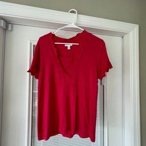 Charter Club Tangerine Top/Tee With Frilly Scalloped Collar and Sleeves, Size-M